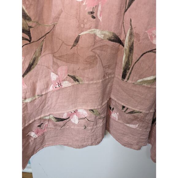 Alessia Pacini Linen Dress Pink Floral Pattern Asymmetrical Hem Size M  Pockets - Picture 8 of 10